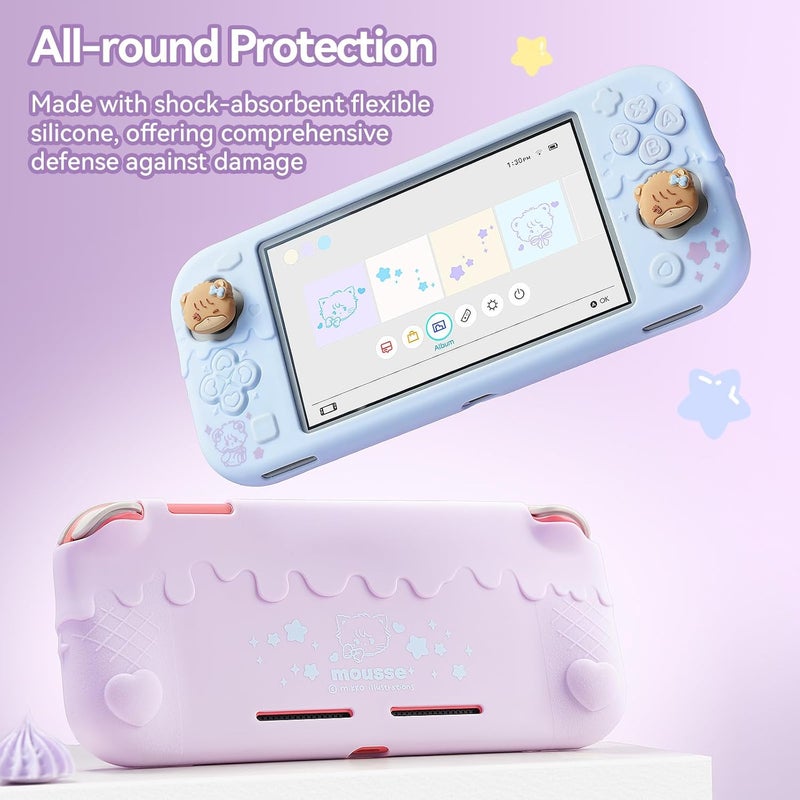 GEEKSHARE Silicone Protective Shell Compatible with Switch Lite, Sweet Soft Ice Cream Cover Case for Switch Lite with 2 Thumb Grip Caps - Purple Mikko - Image 5